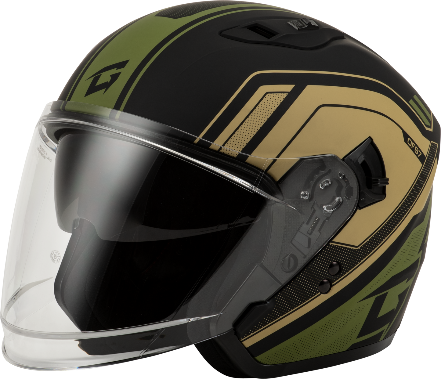 GMAX OF - 87 Duke Matte Black and Green Open Face Helmet with Sun Shield and LED Lighting - Kelly Motorsports