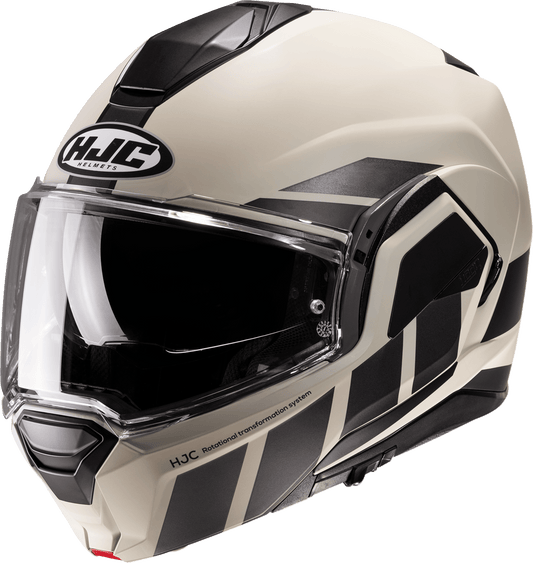 HJC i100 Modular Helmet Beis with Bluetooth, 10B & 20B Communication Systems, and Sun Visor - Kelly Motorsports