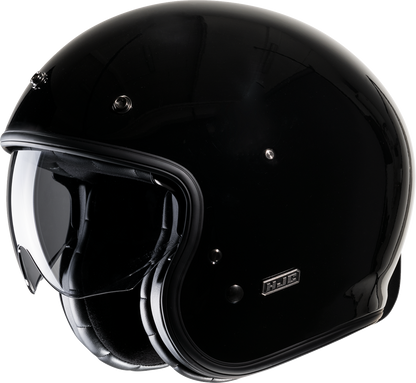 HJC V31 Retro - Style Open - Face Helmet with Fiberglass Shell and Adjustable Visor - Black, Medium - Kelly Motorsports