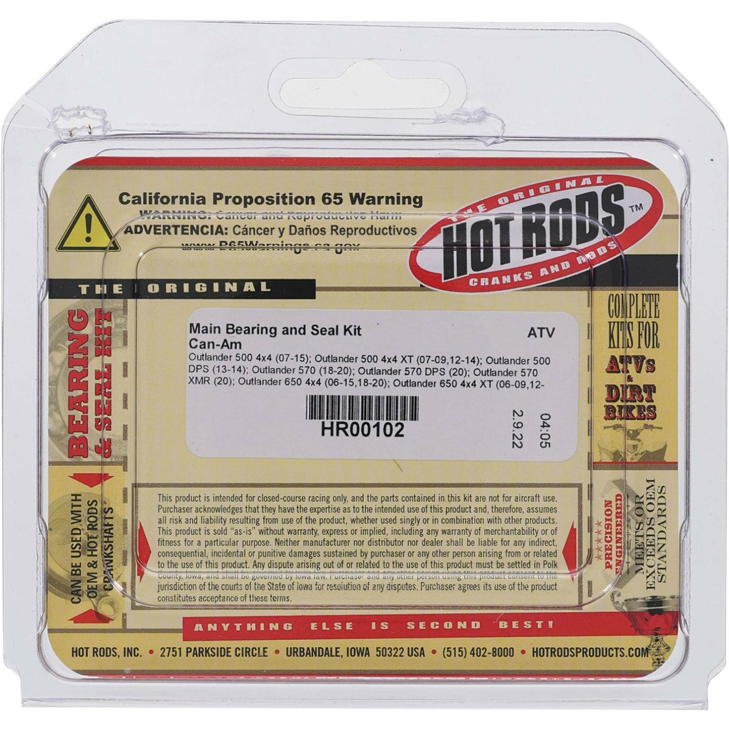 Hot Rods HR00102 Main Bearing and Seal Kit for Can - Am Outlander Models - Kelly Motorsports