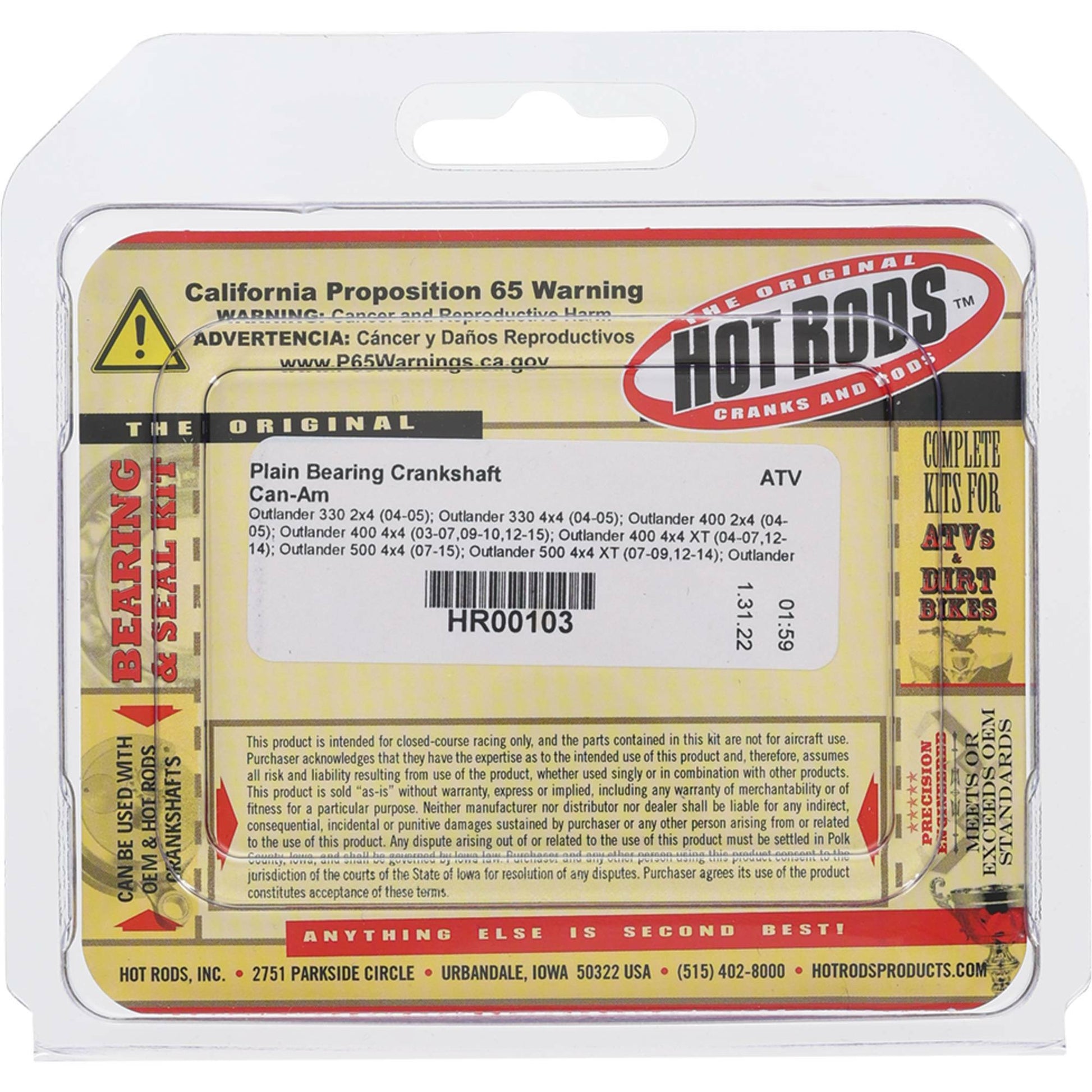 HOT RODS Plain Bearing Crankshaft for Can - Am Outlander Models - HR00103 - Kelly Motorsports