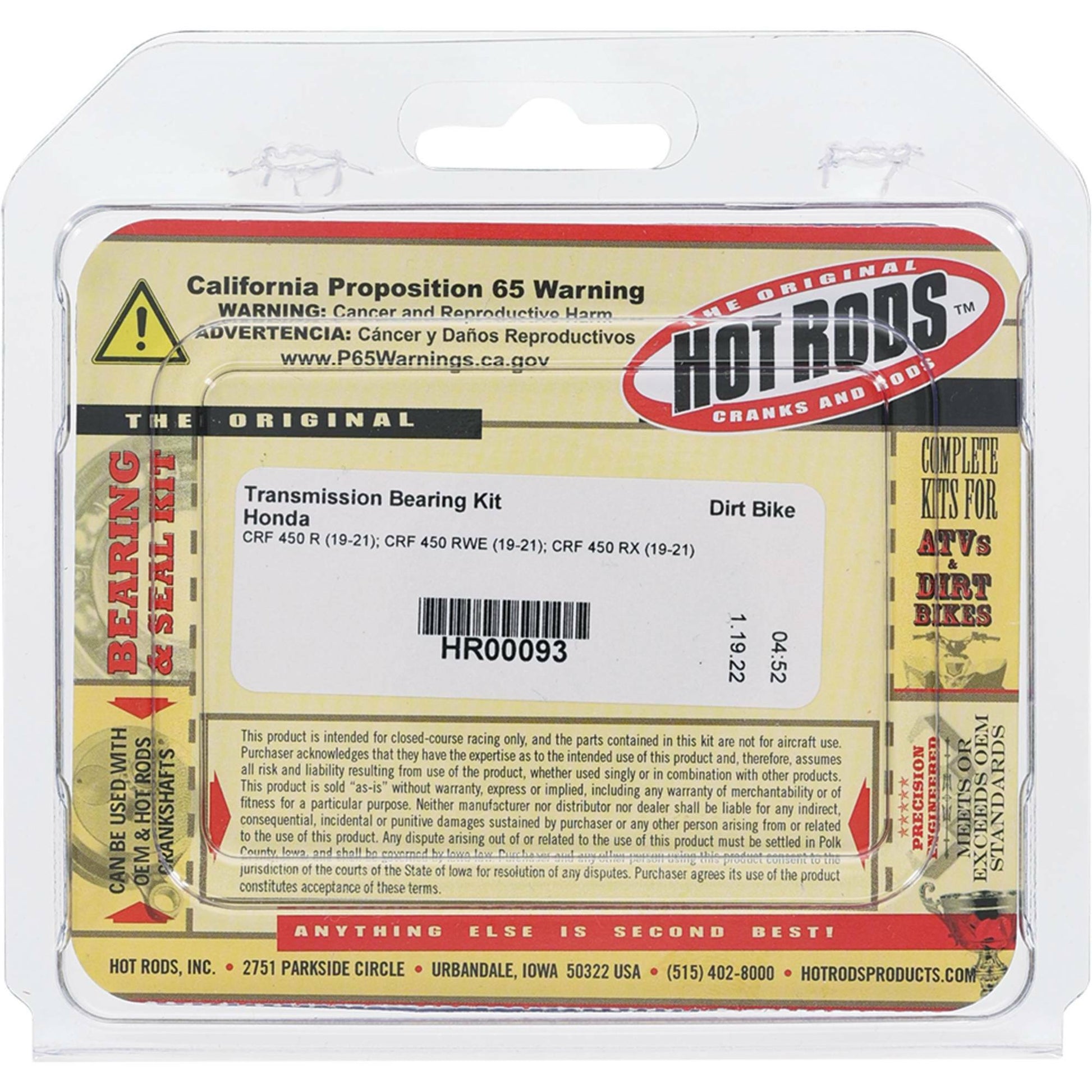 Hot Rods Transmission Bearing Kit for Honda CRF450R and CRF450RX (Part HR00093) - Kelly Motorsports