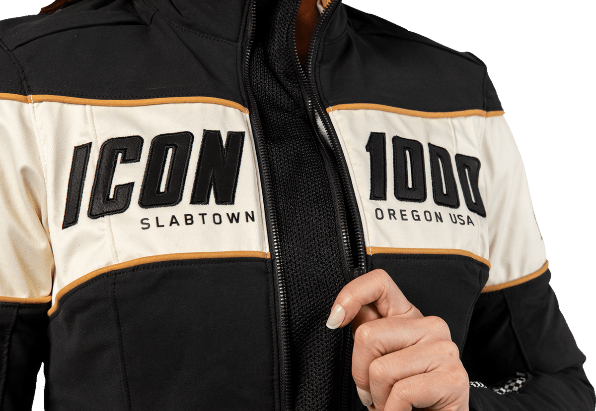 ICON 1000 Women's Hella 4™ Jacket Black/White - Kelly Motorsports