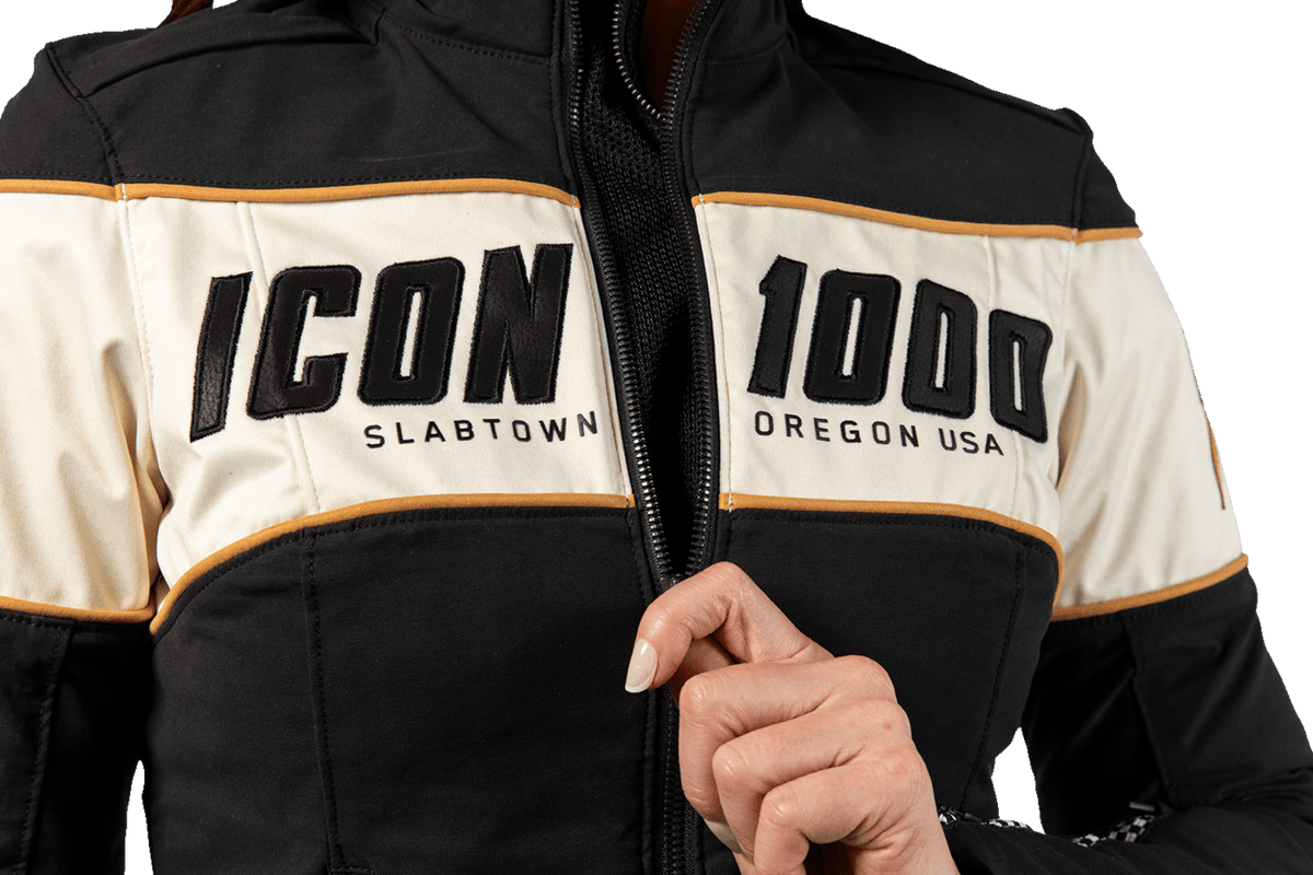 ICON 1000 Women's Hella 4™ Jacket Black/White - Kelly Motorsports