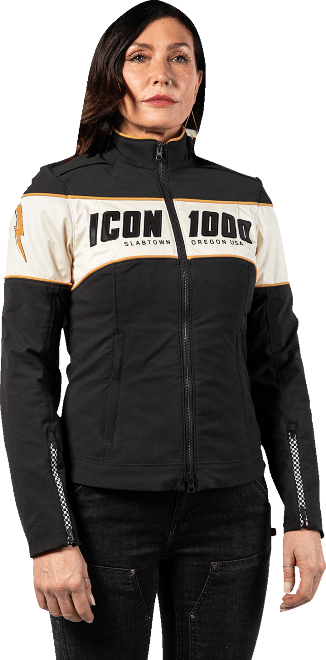 ICON 1000 Women's Hella 4™ Jacket Black/White - Kelly Motorsports