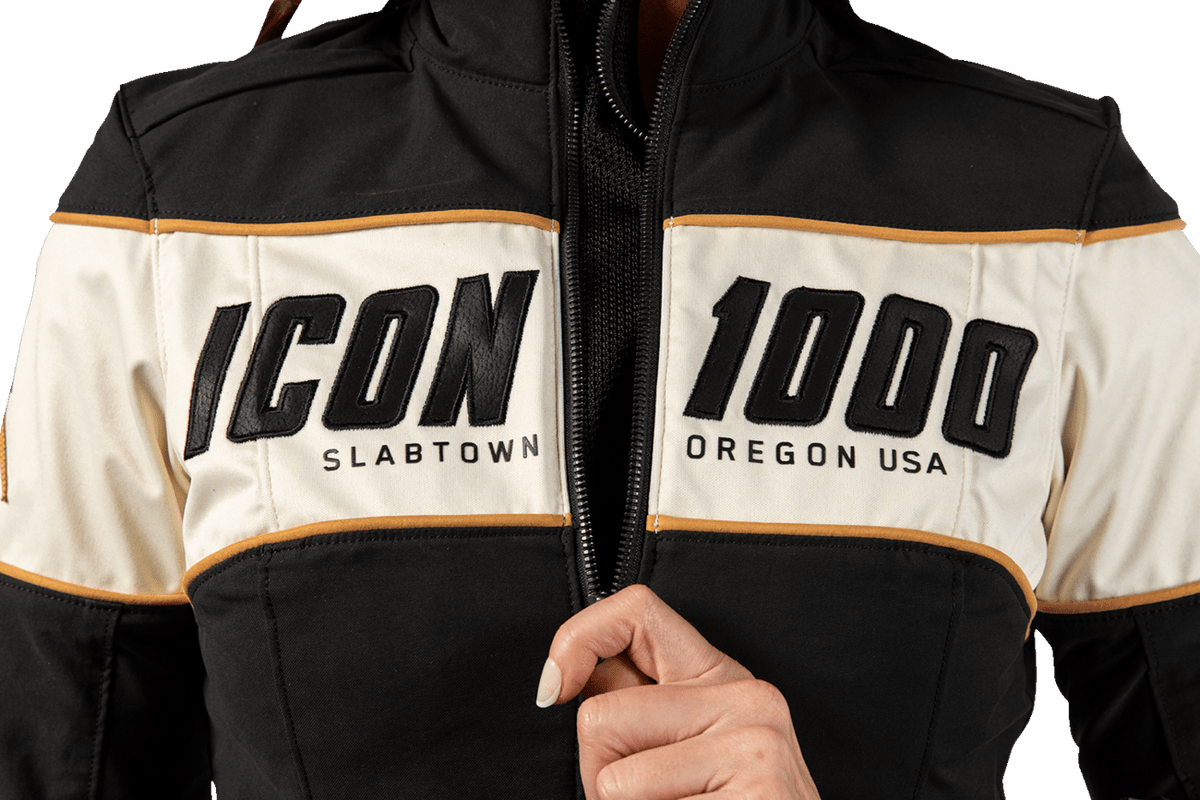 ICON 1000 Women's Hella 4™ Jacket Black/White - Kelly Motorsports