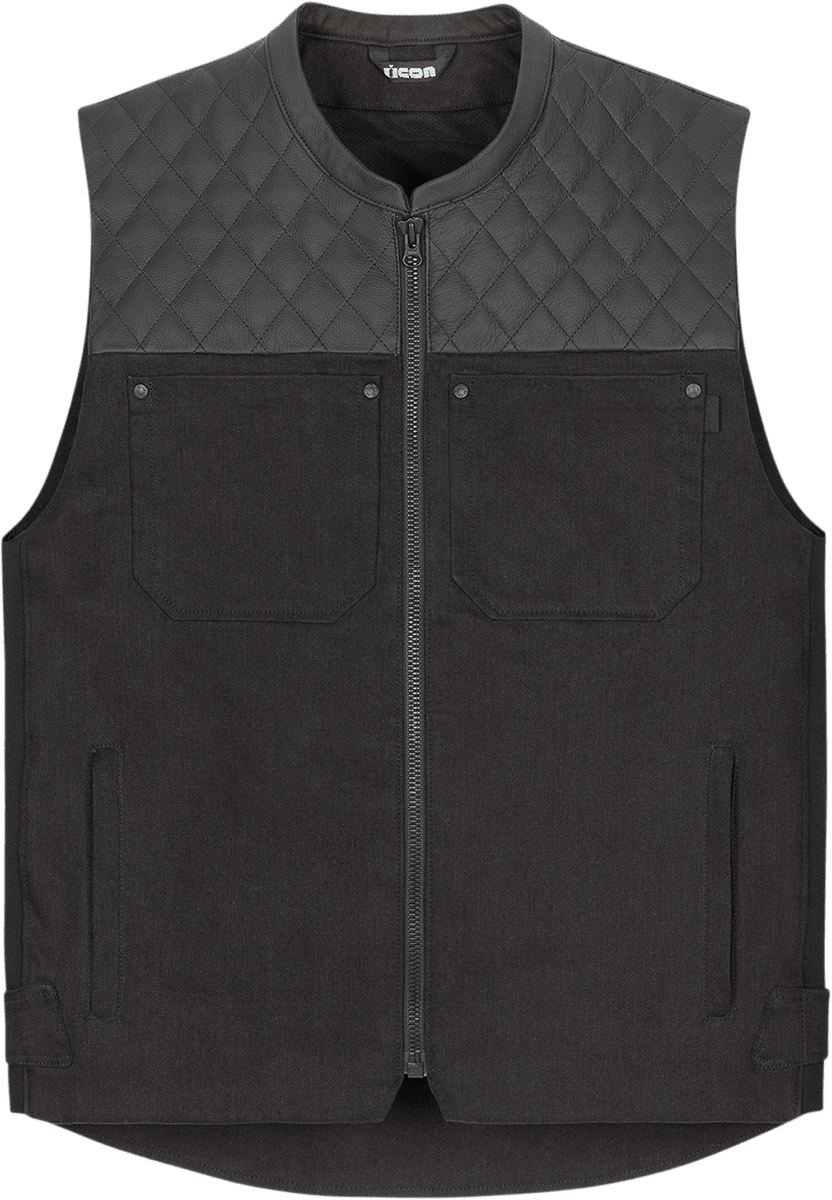 ICON Chamonix™ Vest w/Reinforced Leather & Impact Protection Black - Kelly Motorsports