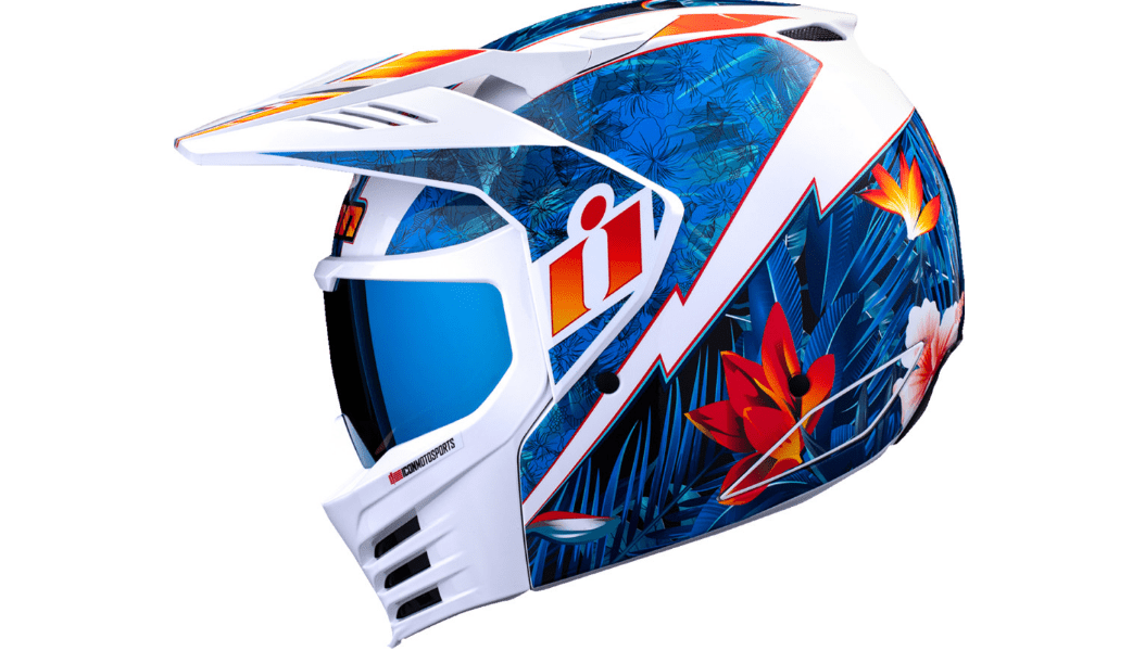 ICON Elsinore™ Helmet Blue/White Lightweight FRP Composite Shell - Kelly Motorsports