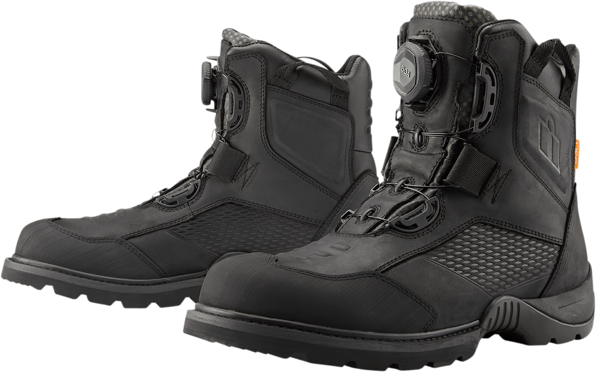 ICON Stormhawk Water-Resistant Leather Motorcycle Boots with BOA® Fit System and D3O® - Kelly Motorsports