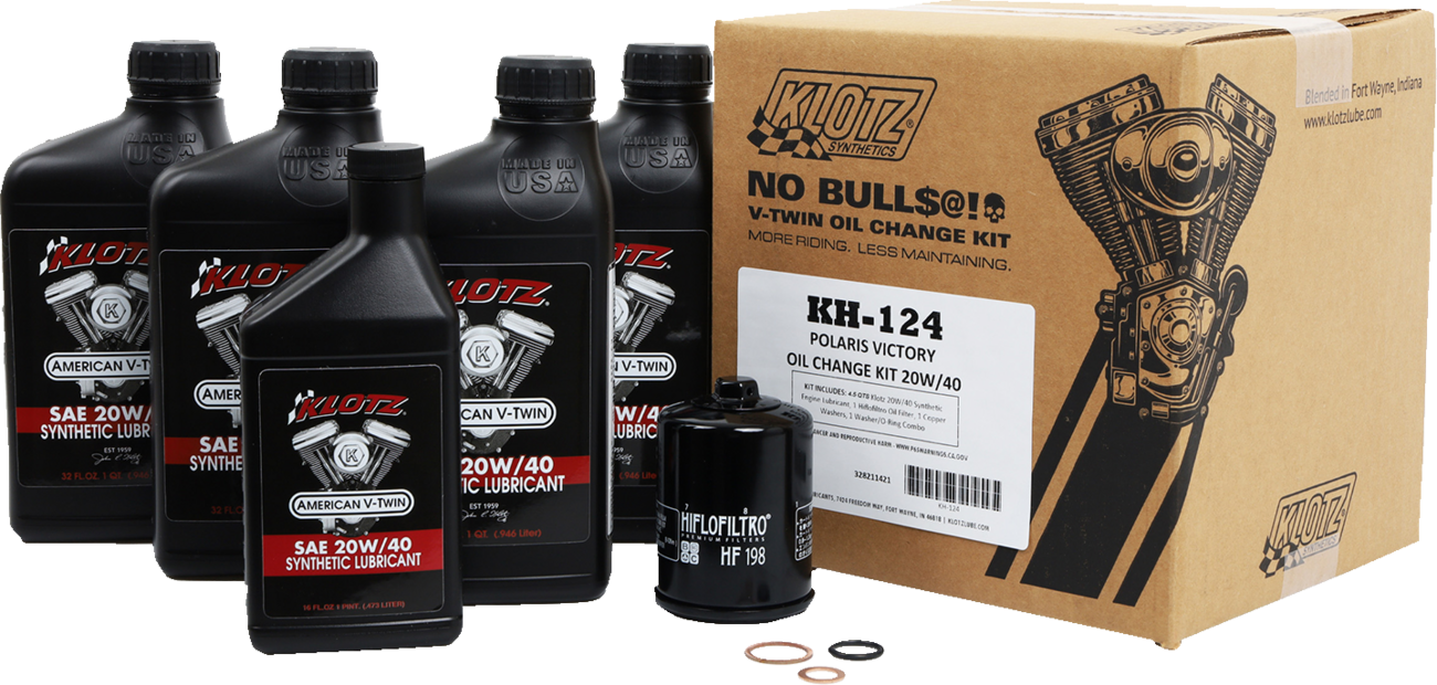 Klotz Oil KH - 124 Victory 20W/40 Oil Change Kit with Oil Filter and Accessories - Kelly Motorsports