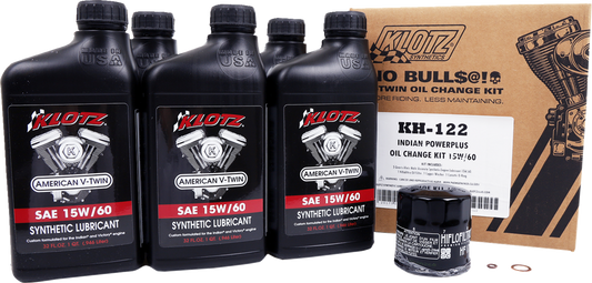 Klotz Oil Powerplus 15W - 60 Oil Change Kit for Indian V - Twin Motorcycles – Part Number KH - 122 - Kelly Motorsports