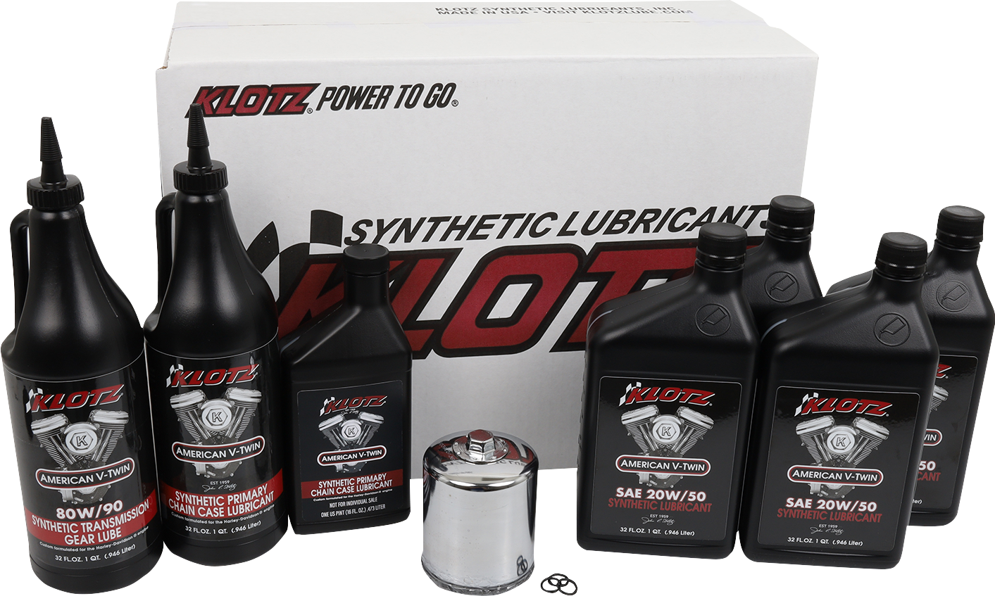 Klotz Oil Premium Oil Change Kit for Harley - Davidson Twin Cam and M8 - Part KH - 100 - Kelly Motorsports