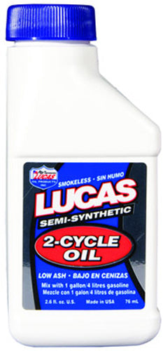 LUCAS Semi Synthetic 2T Oil Part 10058 - 2.6 oz Bottle for Cobra CX50 and Honda CR500AF Engines - Kelly Motorsports