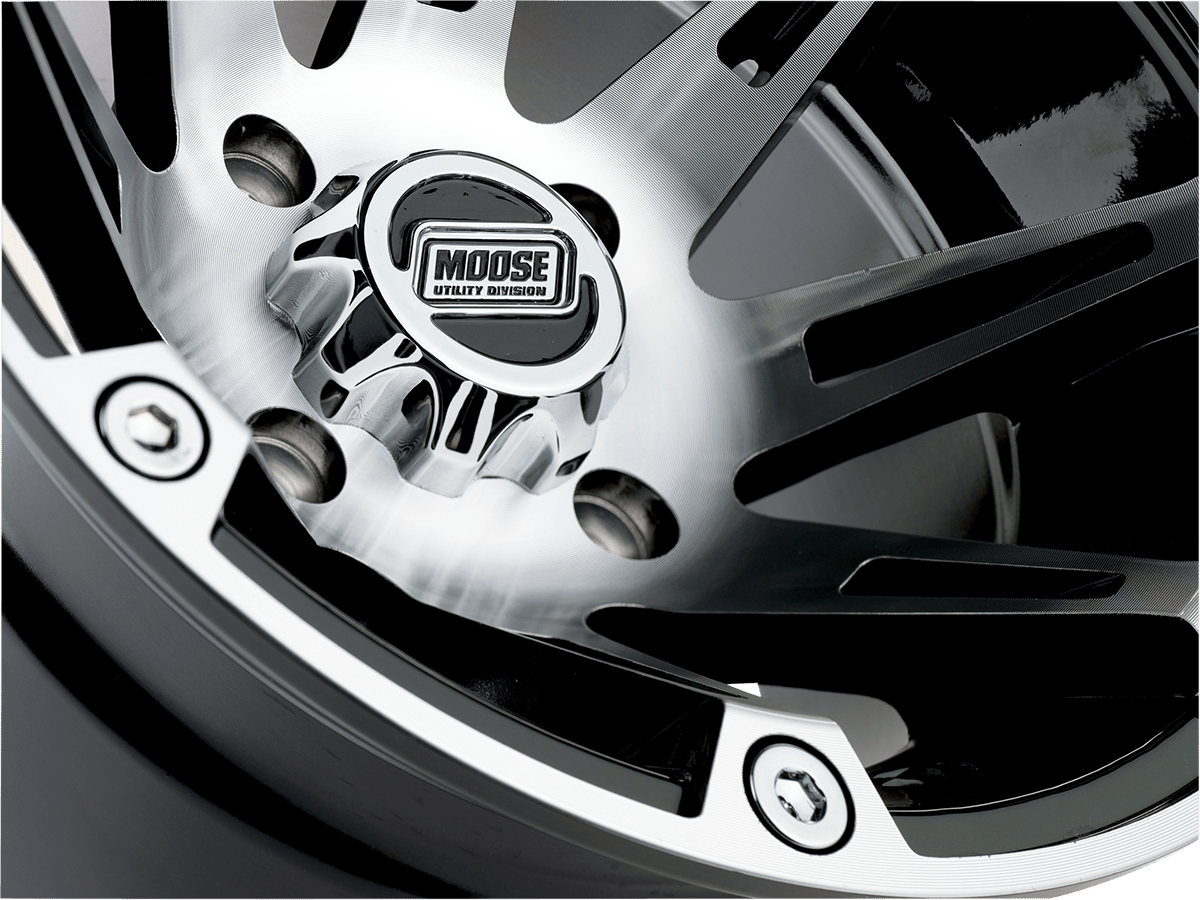 Moose Offroad 387X Front Wheel - Machined Black Finish, 12x7 Inch, 4/110 Bolt Pattern, 4+3 Offset - Kelly Motorsports