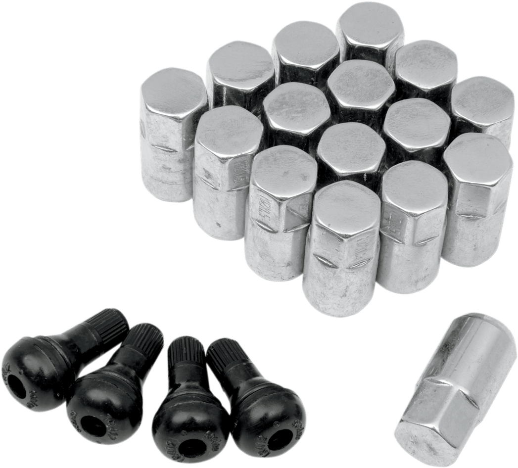 Moose Offroad Lug Nuts with Valve Stems - 12 mm x 1.50 Chrome Tapered - Pack of 16 (Part SP300MO207) - Kelly Motorsports