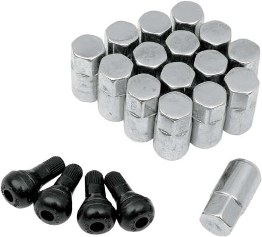 Moose Offroad Lug Nuts with Valve Stems - 12 mm x 1.50 Chrome Tapered - Pack of 16 (Part SP300MO207) - Kelly Motorsports