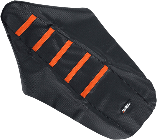 MOOSE OFFROAD Ribbed Seat Cover for KTM 2003-2007 – Black with Orange Ribs, Part Number KTM25003-336RT - Kelly Motorsports