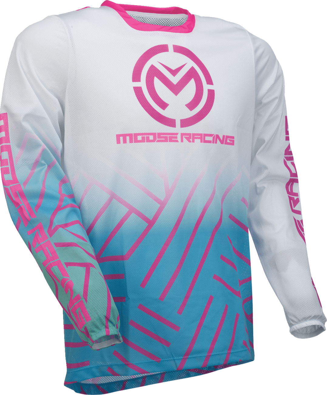 MOOSE OFFROAD Sahara Jersey XL - Pink, Blue, and White Performance Off-Road Riding Shirt - Kelly Motorsports