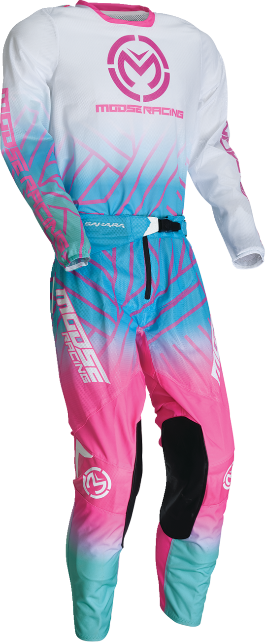 MOOSE OFFROAD Sahara Jersey XL - Pink, Blue, and White Performance Off-Road Riding Shirt - Kelly Motorsports