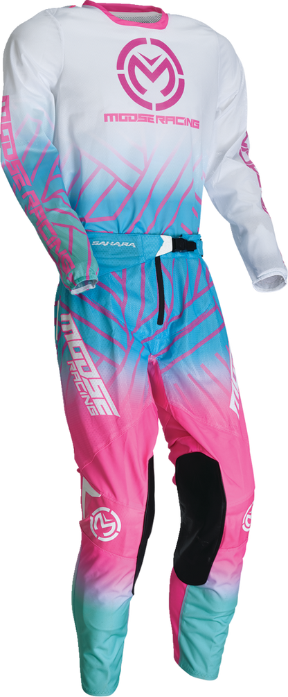 MOOSE OFFROAD Sahara Jersey XL - Pink, Blue, and White Performance Off-Road Riding Shirt - Kelly Motorsports