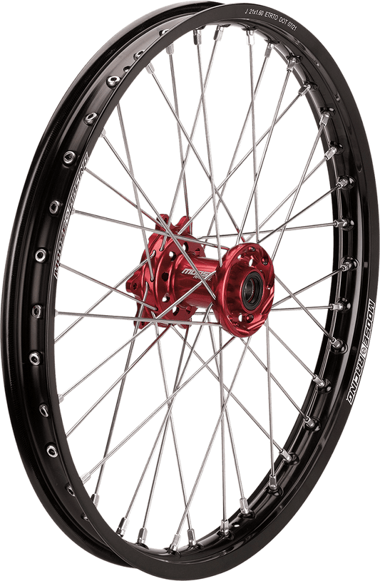 Moose Offroad SX-1 Front Wheel Assembly - 21x1.6 Inches - Black Wheel with Red Hub - Part Number BF-160-21BKRD - Kelly Motorsports