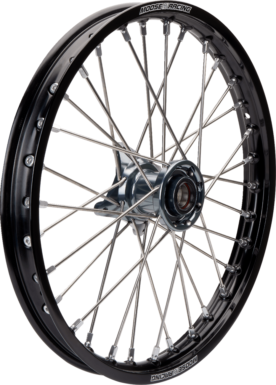 Moose Offroad SX-1 Front Wheel Assembly for Gas Gas, KTM, Husqvarna – 21x1.6 Black Wheel with Gray Hub (Part MF-16021-BKGY) - Kelly Motorsports