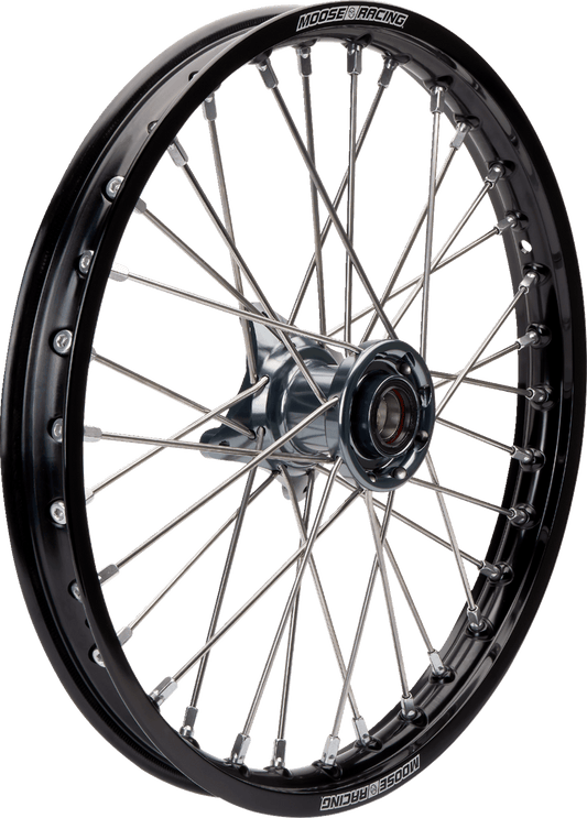 Moose Offroad SX-1 Front Wheel Assembly for Gas Gas, KTM, Husqvarna – 21x1.6 Black Wheel with Gray Hub (Part MF-16021-BKGY) - Kelly Motorsports