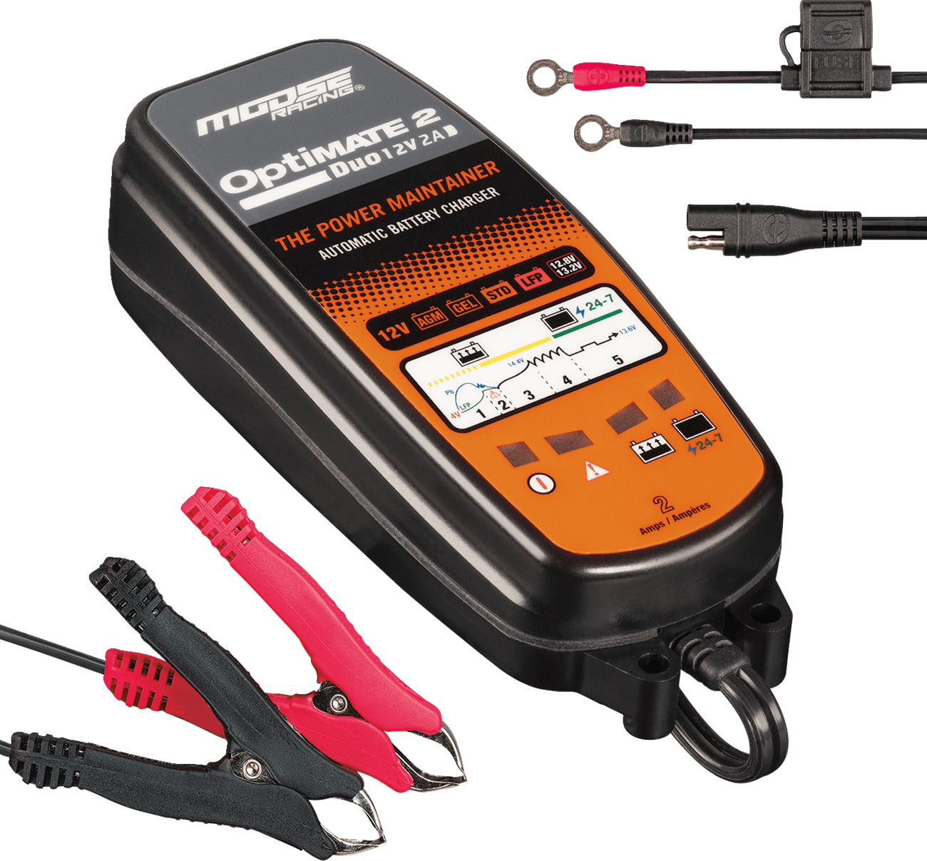 Moose Offroad TM-555 Optimate 2 Duo Battery Charger and Maintainer for 12V AGM, GEL, Lithium Batteries - Kelly Motorsports
