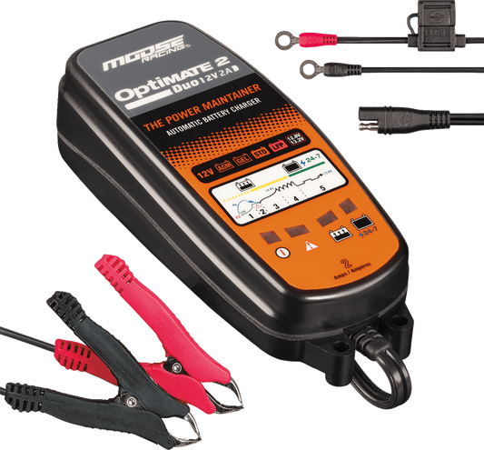 Moose Offroad TM-555 Optimate 2 Duo Battery Charger and Maintainer for 12V AGM, GEL, Lithium Batteries - Kelly Motorsports
