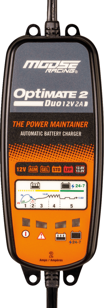 Moose Offroad TM-555 Optimate 2 Duo Battery Charger and Maintainer for 12V AGM, GEL, Lithium Batteries - Kelly Motorsports