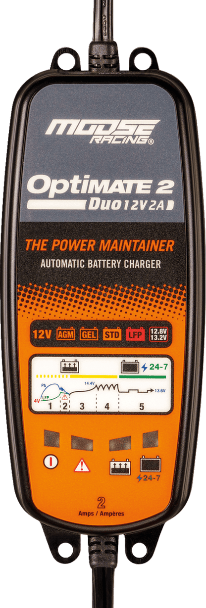 Moose Offroad TM-555 Optimate 2 Duo Battery Charger and Maintainer for 12V AGM, GEL, Lithium Batteries - Kelly Motorsports