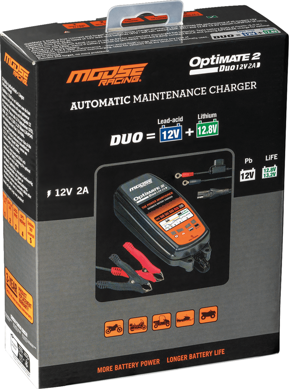 Moose Offroad TM-555 Optimate 2 Duo Battery Charger and Maintainer for 12V AGM, GEL, Lithium Batteries - Kelly Motorsports
