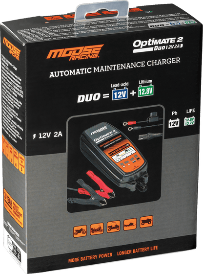 Moose Offroad TM-555 Optimate 2 Duo Battery Charger and Maintainer for 12V AGM, GEL, Lithium Batteries - Kelly Motorsports