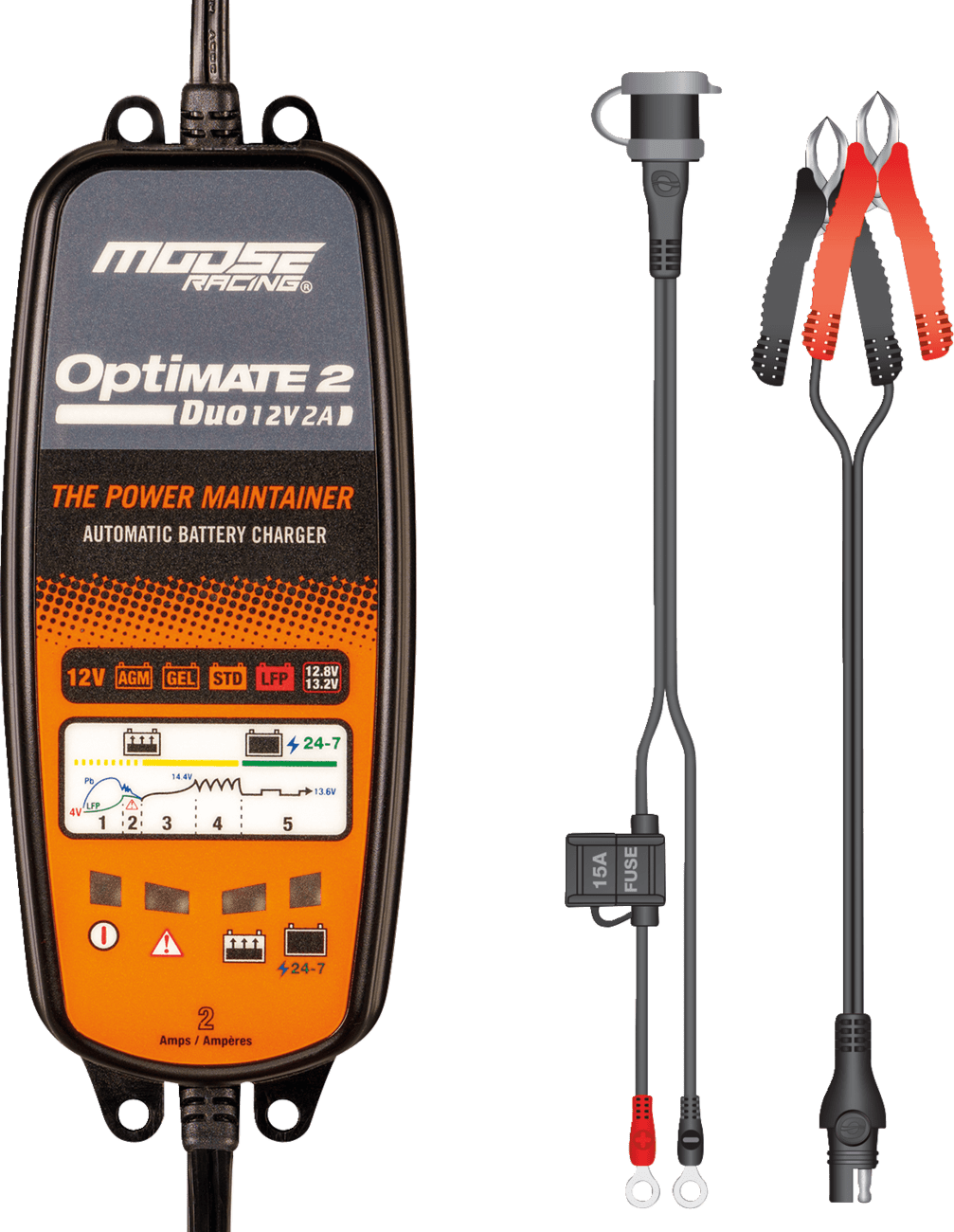 Moose Offroad TM-555 Optimate 2 Duo Battery Charger and Maintainer for 12V AGM, GEL, Lithium Batteries - Kelly Motorsports