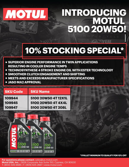 MOTUL 5100 Oil 4T 20W50 Synthetic Motorcycle Oil 4L 109944 - Kelly Motorsports