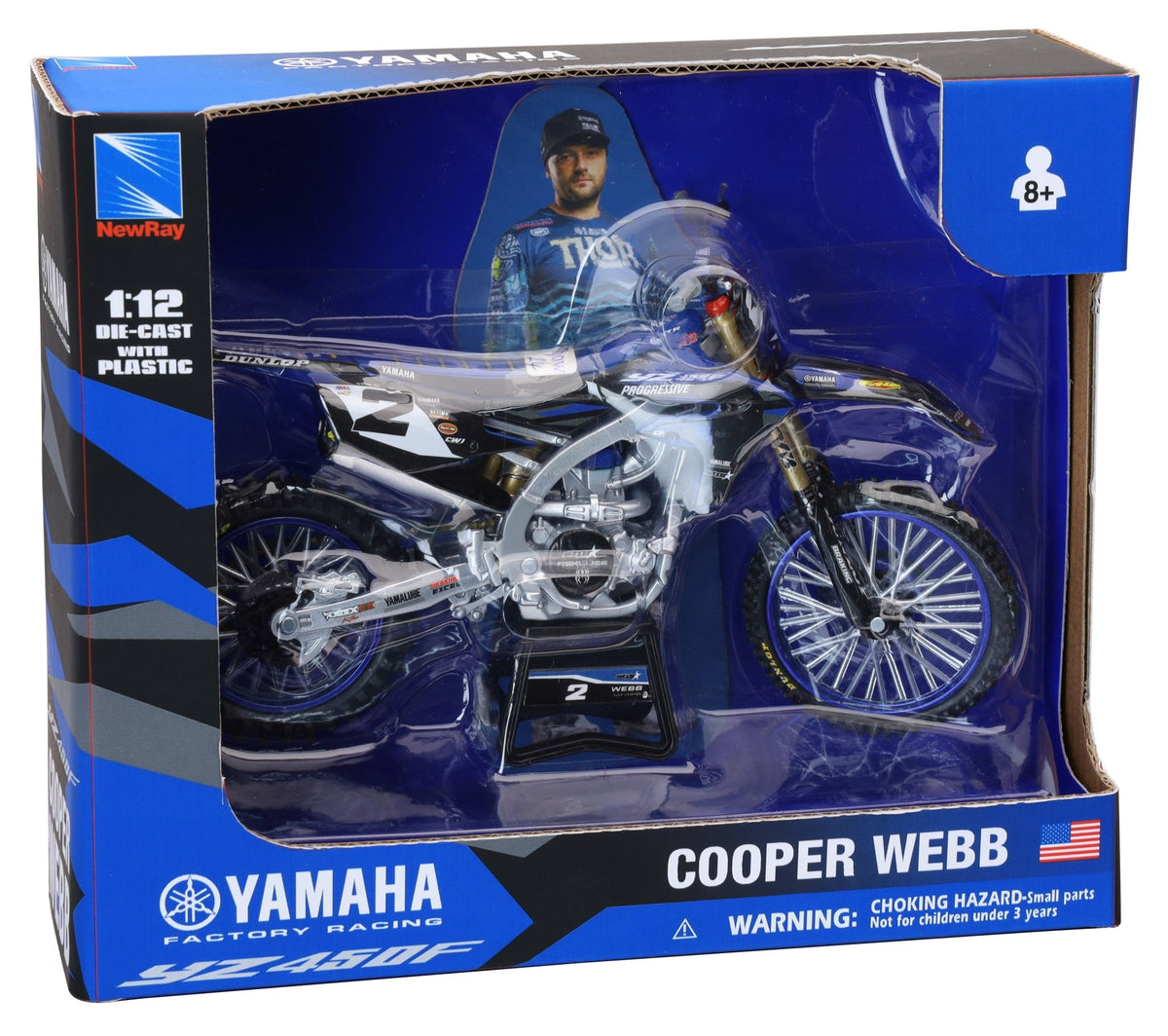 New-Ray 1:12 Scale Yamaha Factory Racing Cooper Webb Die-Cast Dirt Bike Replica - Kelly Motorsports