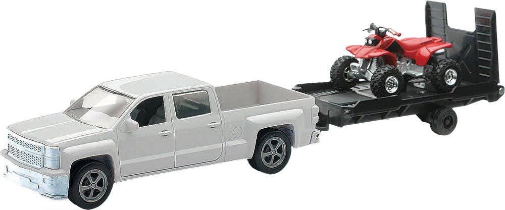 New-Ray 1:43 Scale Chevy Truck, Trailer & ATV Die-Cast Replica Set - White/Red - Kelly Motorsports