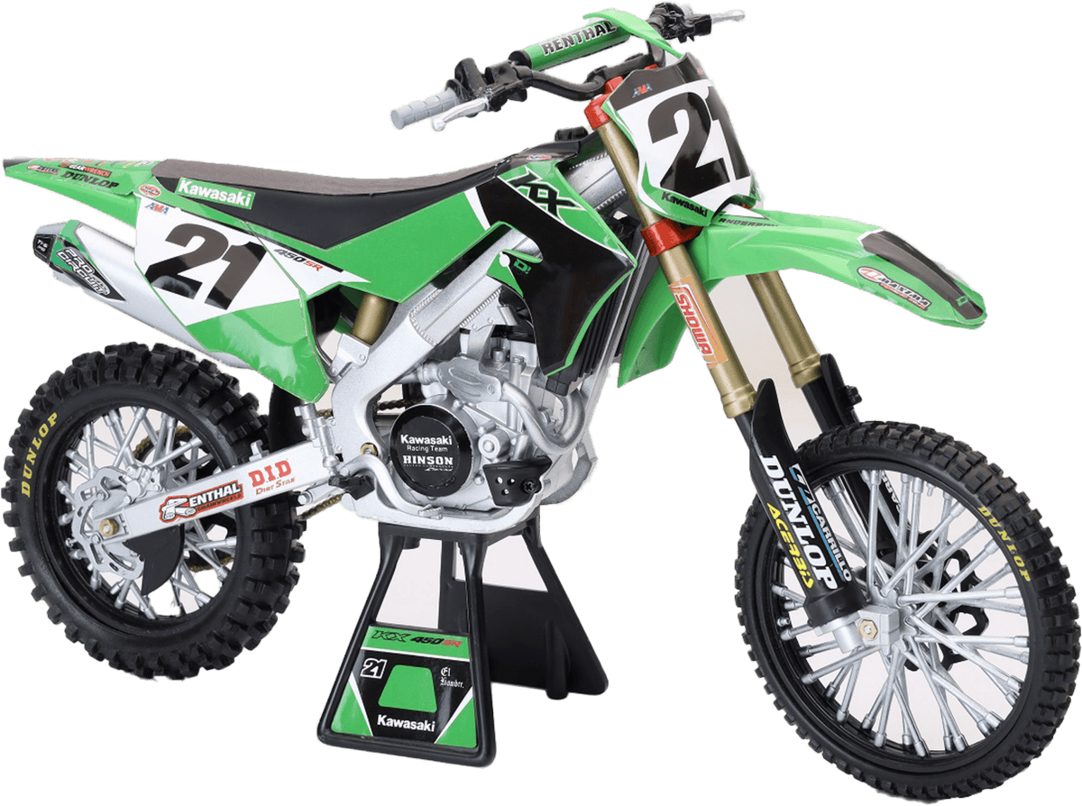 New-Ray 1:6 Scale Kawasaki Factory Team KX450F Jason Anderson #21 Die-Cast Dirt Bike Replica - Kelly Motorsports