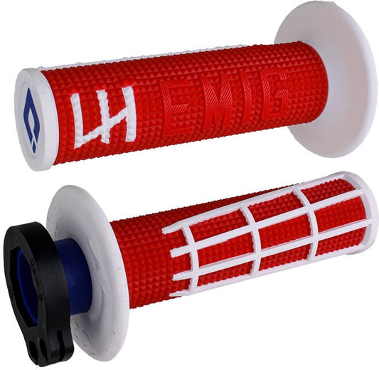 ODI Emig 2.0 V2 Lock-On Grip Red/White – Enhanced Traction and Comfort for Motocross and Off-Road Bikes - Kelly Motorsports