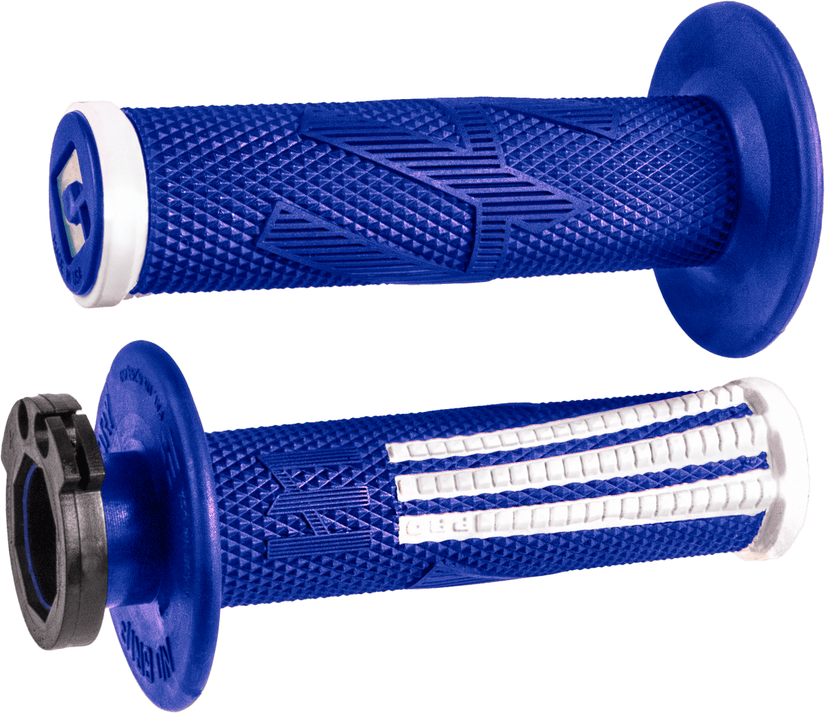 ODI Emig2 Pro V2 Lock-On Grip Blue/White - Signature MX Motorcycle Handlebar Grip with Soft Compound and Aluminum Reinforced Ends - Kelly Motorsports