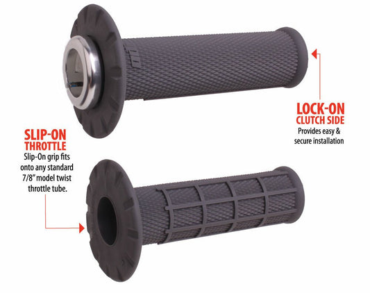 ODI Universal Lock-On Grips Half Waffle Graphite/Silver for 7/8 inch Handlebar with Twist Throttle - Kelly Motorsports