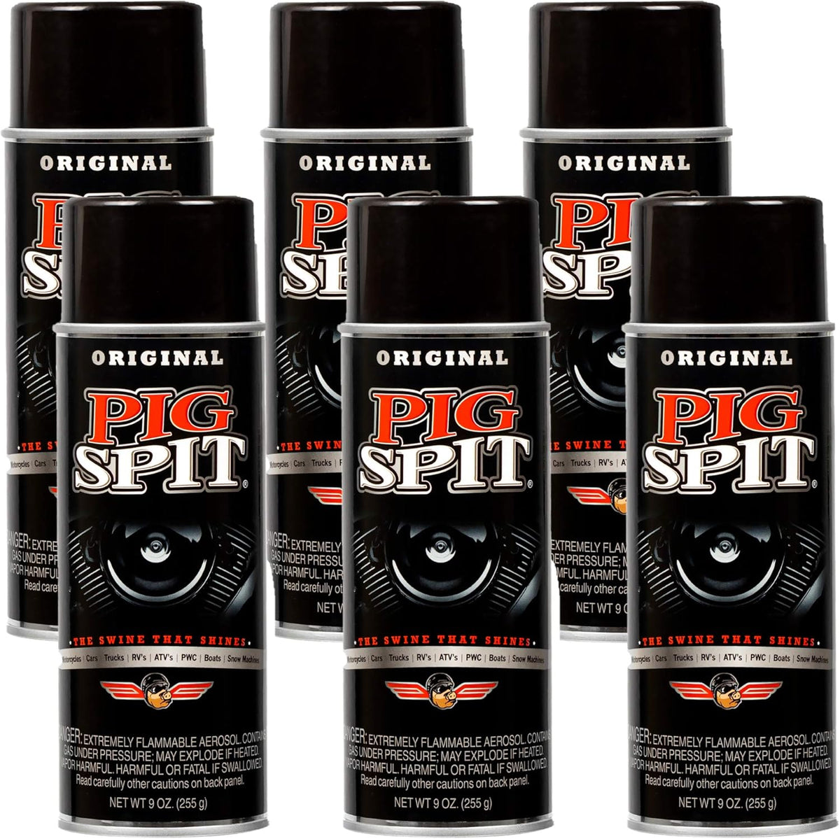 PIG SPIT Original Cleaner 9oz - Restores Faded Rubber, Chrome & More 6-Pack - Kelly Motorsports