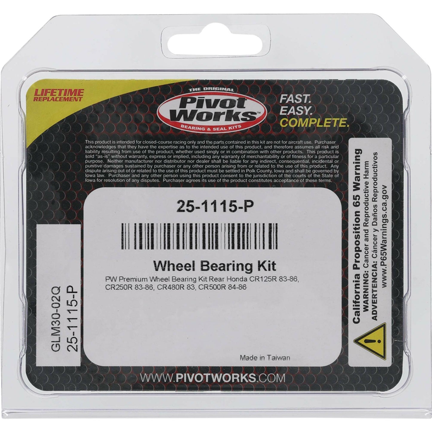 PIVOT WORKS Premium Wheel Bearing Kit for Honda CR Series - Part 25 - 1115 - P - Kelly Motorsports
