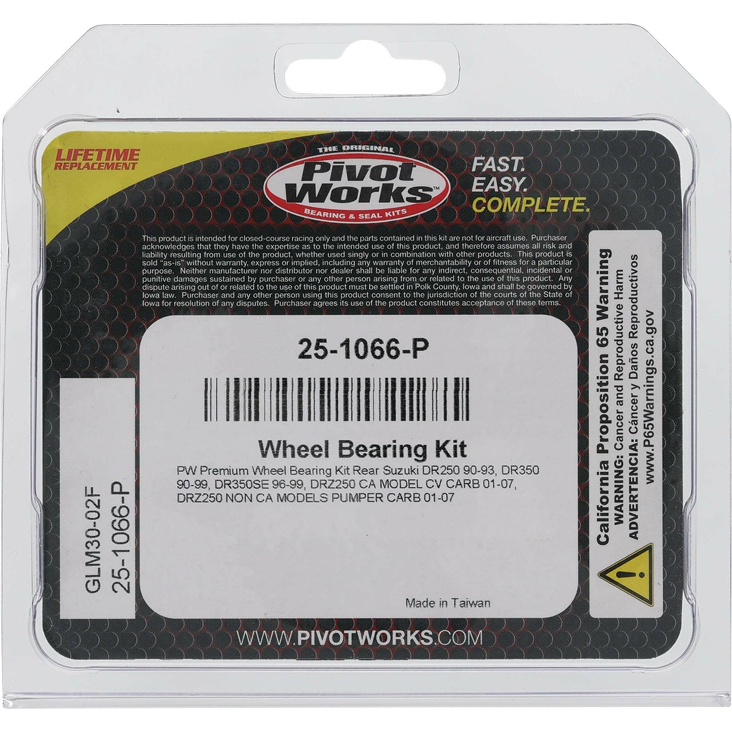 Pivot Works Premium Wheel Bearing Kit for Suzuki DR - Z250 and DR350 Models - Kelly Motorsports