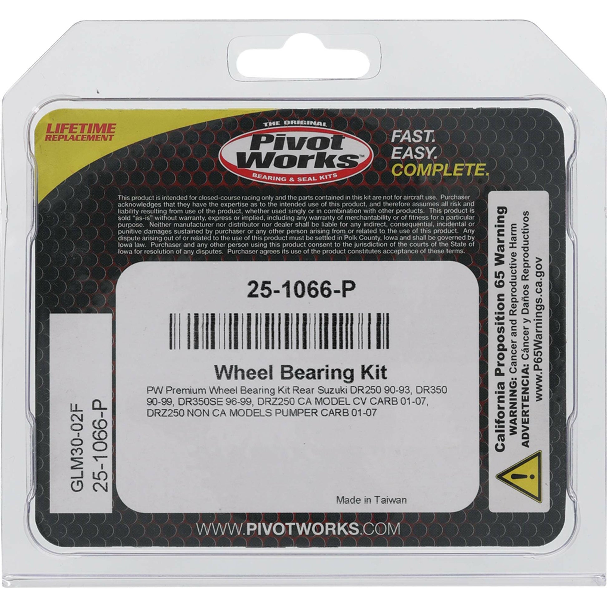 Pivot Works Premium Wheel Bearing Kit for Suzuki DR - Z250 and DR350 Models - Kelly Motorsports