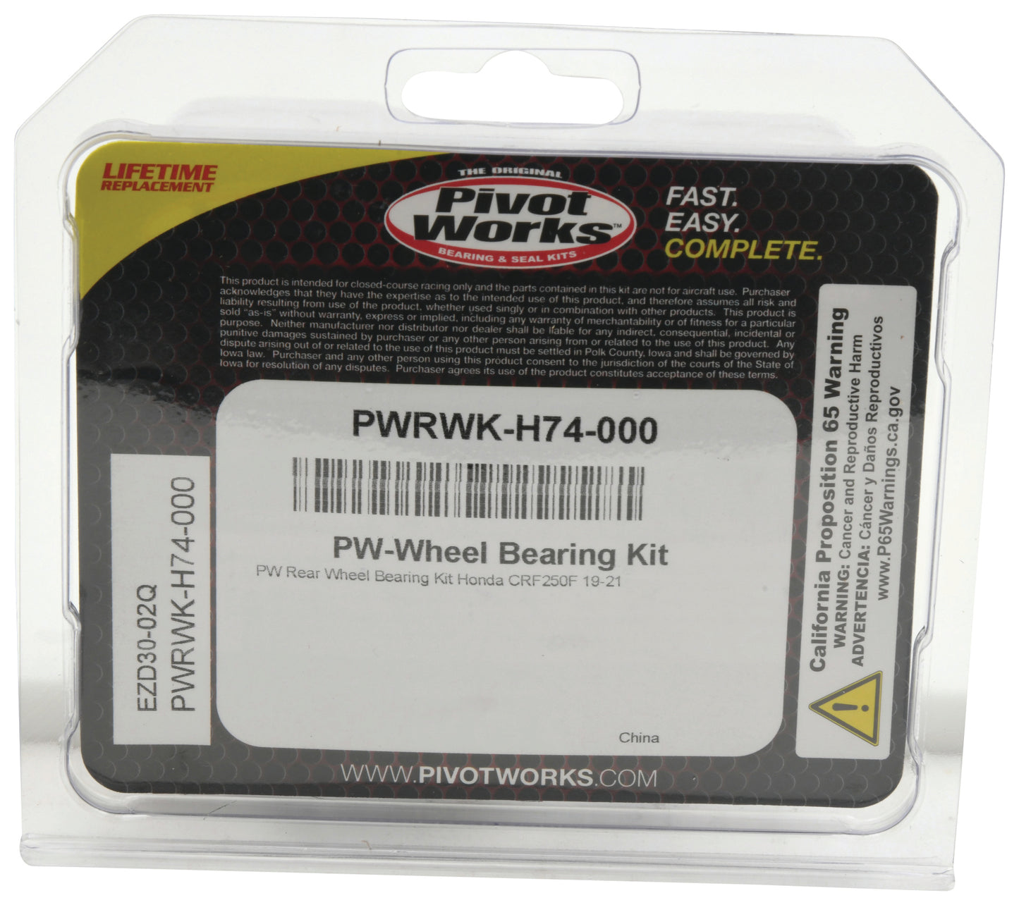 Pivot Works Rear Wheel Bearing Kit for Honda CRF250F (2019 - 2022) - Kelly Motorsports