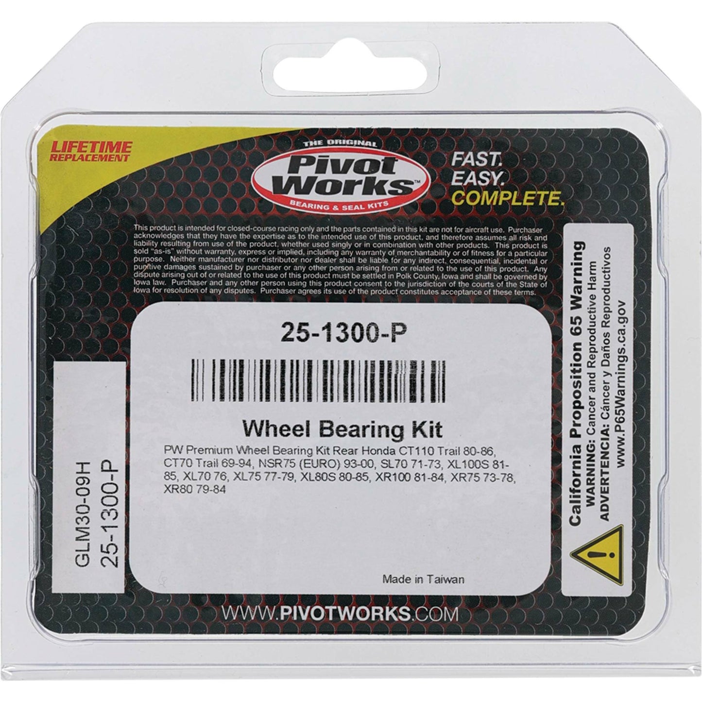 Pivot Works Wheel Bearing Kit Premium for Honda CT70 (1970 - 1979) - Part Number 25 - 1300 - P - Kelly Motorsports