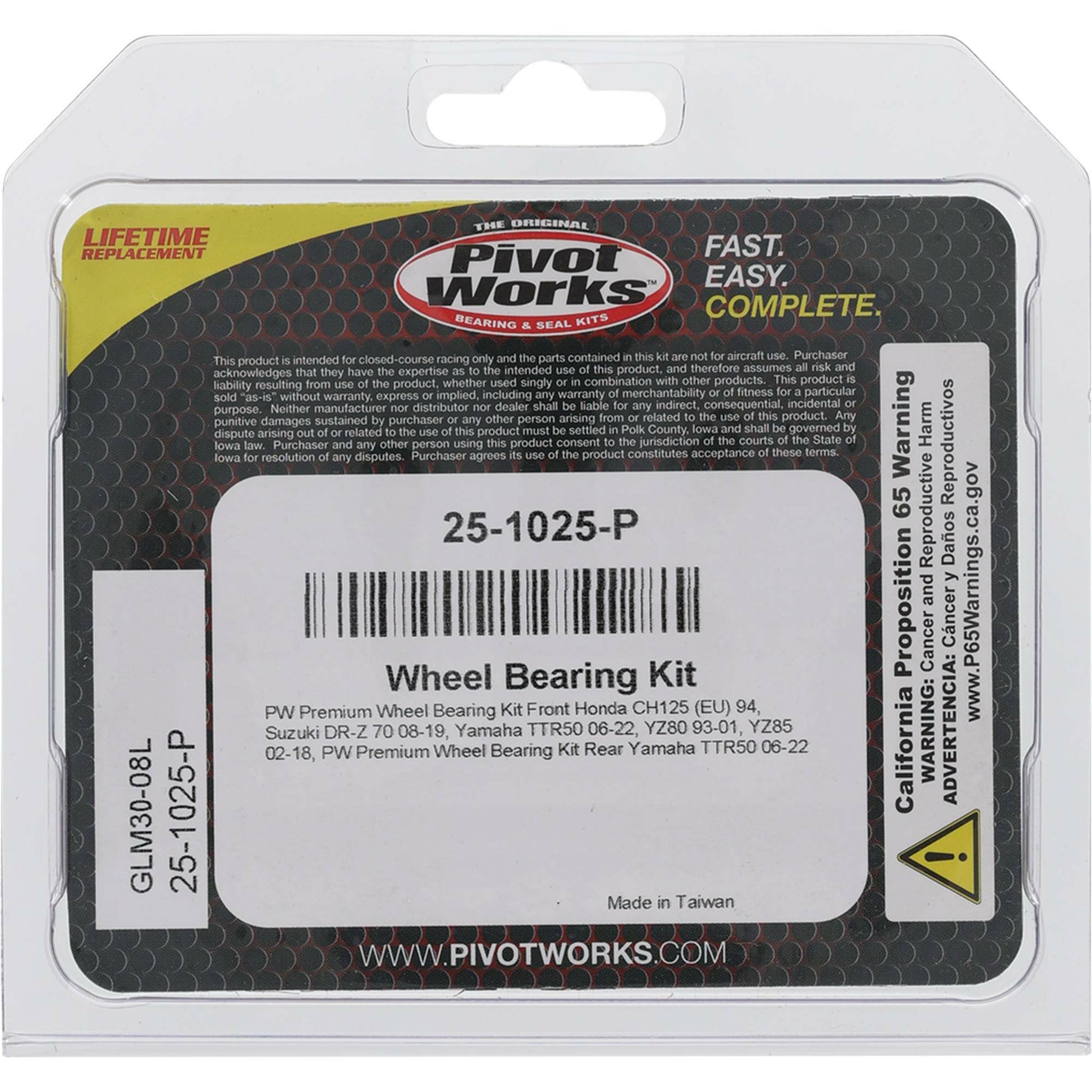 Pivot Works Wheel Bearing Kit Premium for Suzuki DR - Z70 and Yamaha YZ80 - Kelly Motorsports