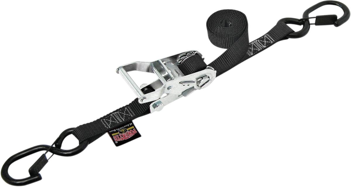 POWERTYE MFG. 1 - inch x 12 - foot Black Ratchet Tie - Down Strap with Heavy - Duty Vinyl - Coated Hooks and 4500 lb Nylon Webbing - Kelly Motorsports