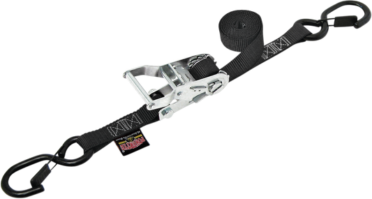 POWERTYE MFG. 1 - inch x 12 - foot Black Ratchet Tie - Down Strap with Heavy - Duty Vinyl - Coated Hooks and 4500 lb Nylon Webbing - Kelly Motorsports